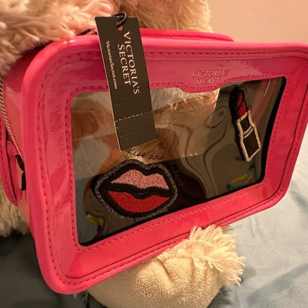 Victoria's Secret Cosmetic Case Clear Pink Patches Beauty Travel Makeup …